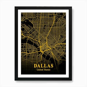 Dallas Gold City Map 1 Art Print