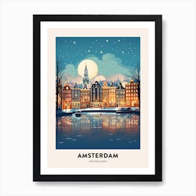 Winter Night  Travel Poster Amsterdam Netherlands 2 Art Print