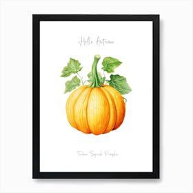 Hello Autumn Turban Squash Pumpkin Watercolour Illustration 4 Art Print