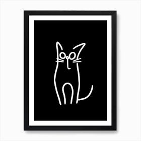 Black And White Cat Line Drawing 2 Art Print