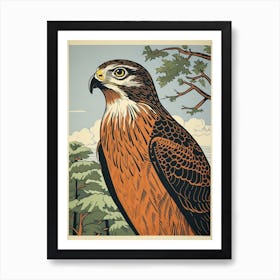 Vintage Bird Linocut Hawk 4 Art Print