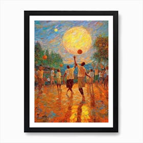 Basketball In The Style Of Monet 4 Art Print