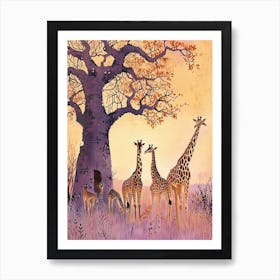 Herd Of Giraffe Cute Illustration  4 Art Print