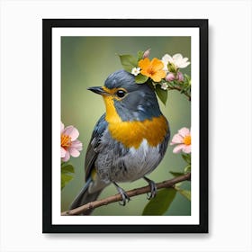 Bird With Flowers 6 Art Print