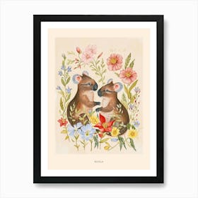 Folksy Floral Animal Drawing Koala 2 Poster Art Print