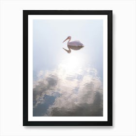 A Pelican And A Cloud In Glossy Blue Water Art Print