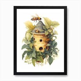 Cuckoo Leafcutter Bee Beehive Watercolour Illustration 4 Art Print