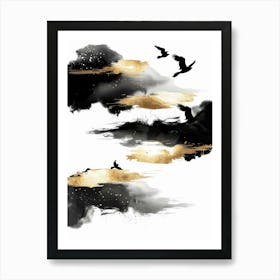 Black And Gold Birds Art Print