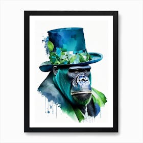 Gorilla In Top Hat Gorillas Mosaic Watercolour 2 Art Print