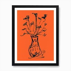 Flowers In A Vase burnt orange black ink painting floral minimal minimalist minimalism bedroom living room Art Print