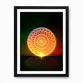 Neon Geometric Glyph in Watermelon Green and Red on Black n.0118 Art Print