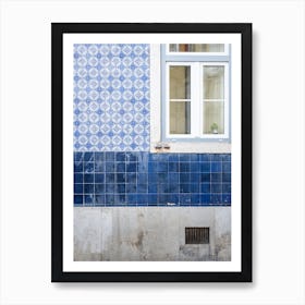 Blue Portuguese Ceramic Tiles And Colourful Wall At Alfama Lisboa Art Print