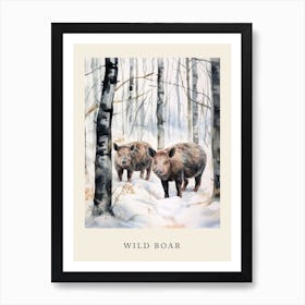 Winter Watercolour Wild Boar 2 Poster Art Print