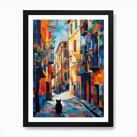 Painting Of Barcelona With A Cat In The Style Of Fauvism 1 Art Print