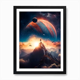 Space Jupiter Adventurer and Eagles Art Print