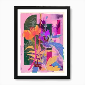 Lavender Neon Flower Collage Art Print