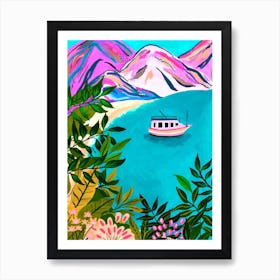 Tropical boat scene  Art Print