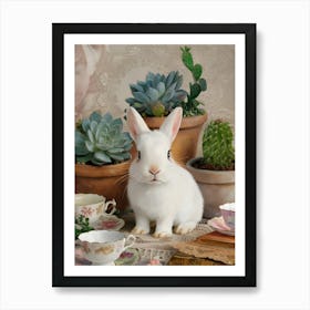 Rabbit With Cactus Art Print