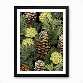 William Morris Style Pinecones 1 Art Print