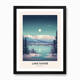 Winter Night  Travel Poster Lake Tahoe Usa 3 Art Print