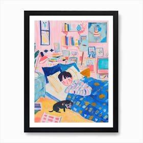 Girl Sleeping With Dogs Tv Lo Fi Kawaii Illustration 3 Art Print