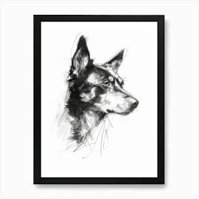 Akita Dog Charcoal Line 2 Art Print