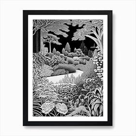 Rhs Garden Wisley, 1, United Kingdom Linocut Black And White Vintage Art Print