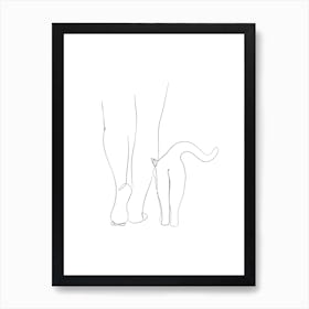 Woman and cat line art Art Print