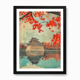 Japanese Castle In The Autumnal Leaves Mid Century Modern Art Print