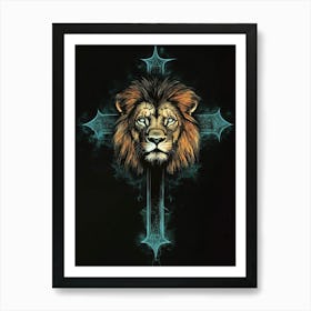 Lion Cross Canvas Art Art Print