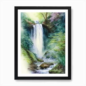 Fairy Glen Waterfall, United Kingdom Water Colour  (2) Art Print