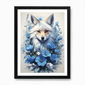 Fox With Blue Flowers Art Print