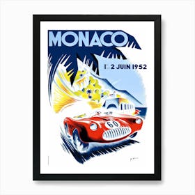 1952 Monaco Grand Prix Automobile Race Poster Art Print