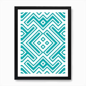 Turquoise And White Geometric Pattern Minimal Abstract Art Print