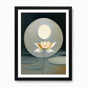 Lotus And Moon 1, Symbol Abstract Painting Art Print