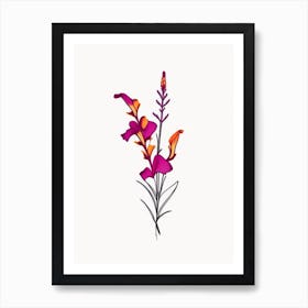 Snapdragon Floral Minimal Line Drawing 5 Flower Art Print