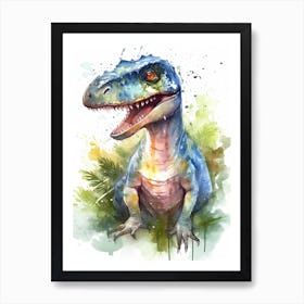 Allosaurus Fragilis Cute Dinosaur Watercolour 4 Art Print