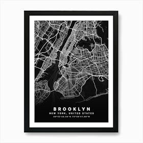 Brooklyn New York USA Black Map Art Print