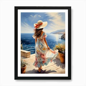 Woman in summer dress looking at the sea 6 Art Print