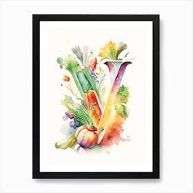 V  For Vegetables, Letter, Alphabet Storybook Watercolour 3 Art Print