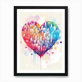 Skyline Rainbow Heart Paint Dripping Illustration 3 Art Print
