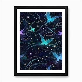 Seamless Pattern With Stars And Butterflies Art Print