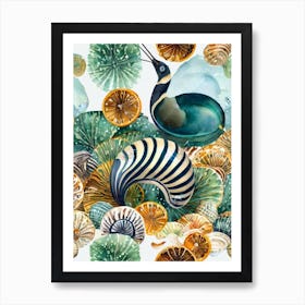 Sea Snail Vintage Graphic Watercolour Art Print