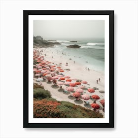 Aerial View Of A Beach Pink Umbrellas Photography 1 Art Print