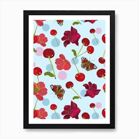 Cheries And Butterflies Art Print