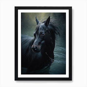 Black Horse In The Water Print Art Print