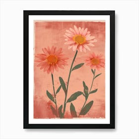 Set Of 4 Simple Hand Drawn Daisies On Pink Paper 19 Art Print