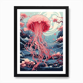 Jellyfish Animal Drawing In The Style Of Ukiyo E 4 Art Print