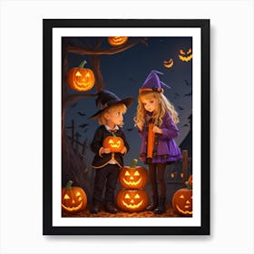 Children With Halloween Pumpkins 2 Art Print