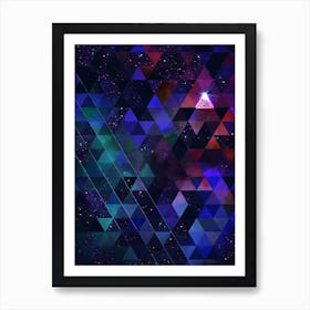 Abstract Geometric Triangle Cosmic Space Pattern in Blue n.0006 Art Print